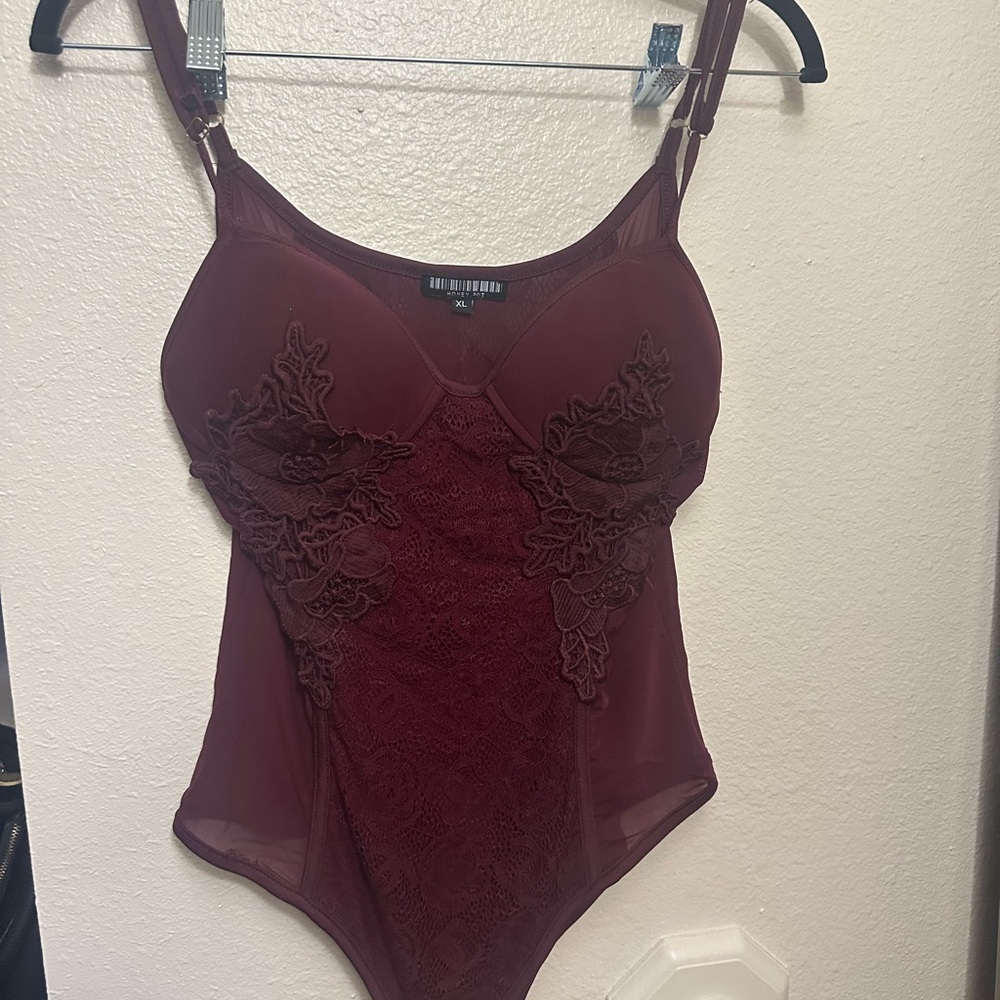 Elegant Burgundy Lace Bodysuit